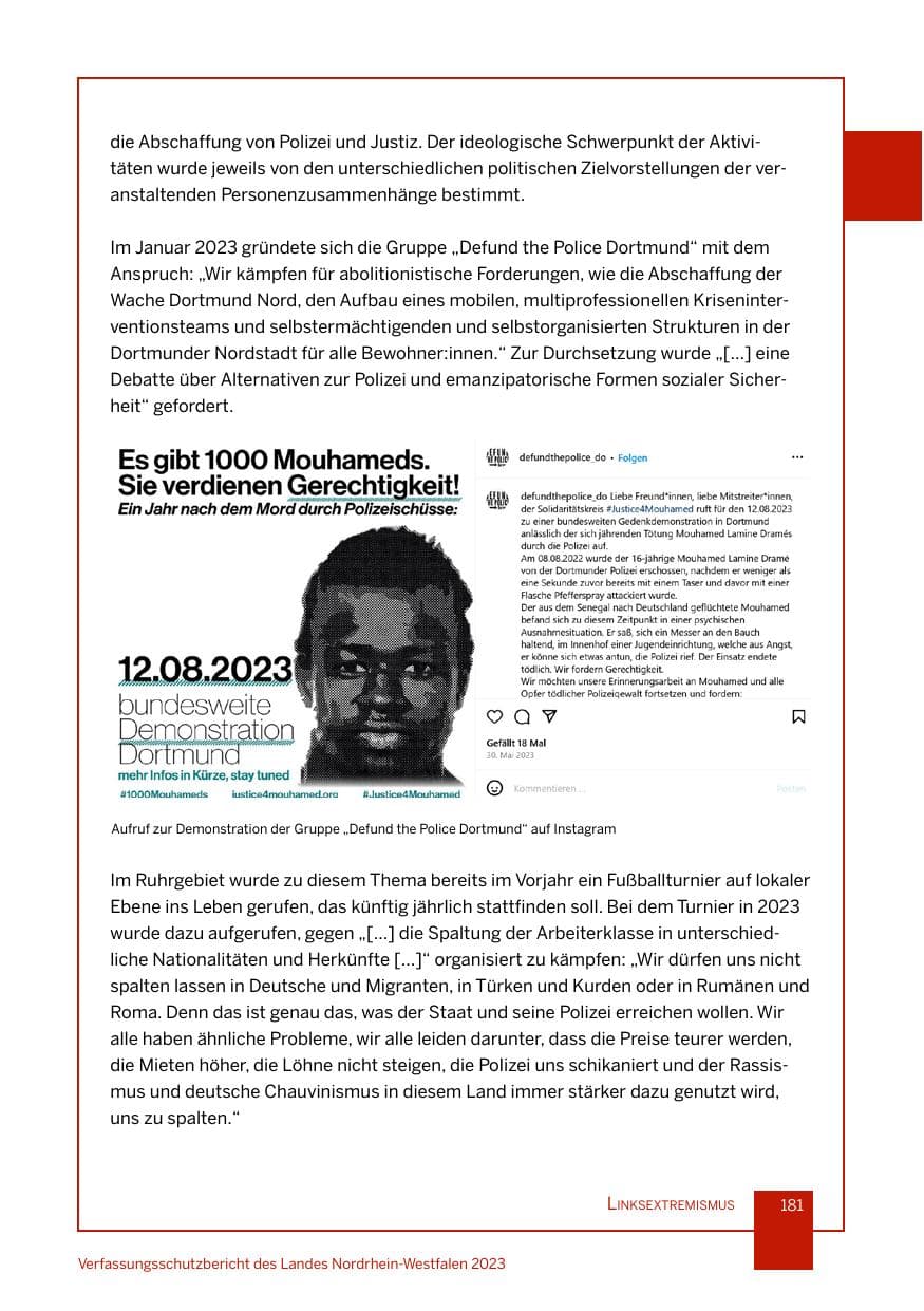 Seite 181 des Verfassungsschutzbericht 2023 Nordrhein-Westfalen
