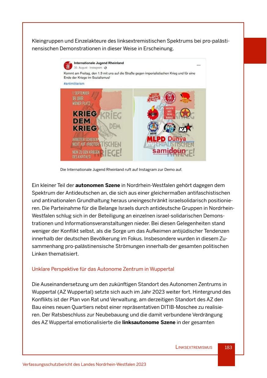 Seite 183 des Verfassungsschutzbericht 2023 Nordrhein-Westfalen