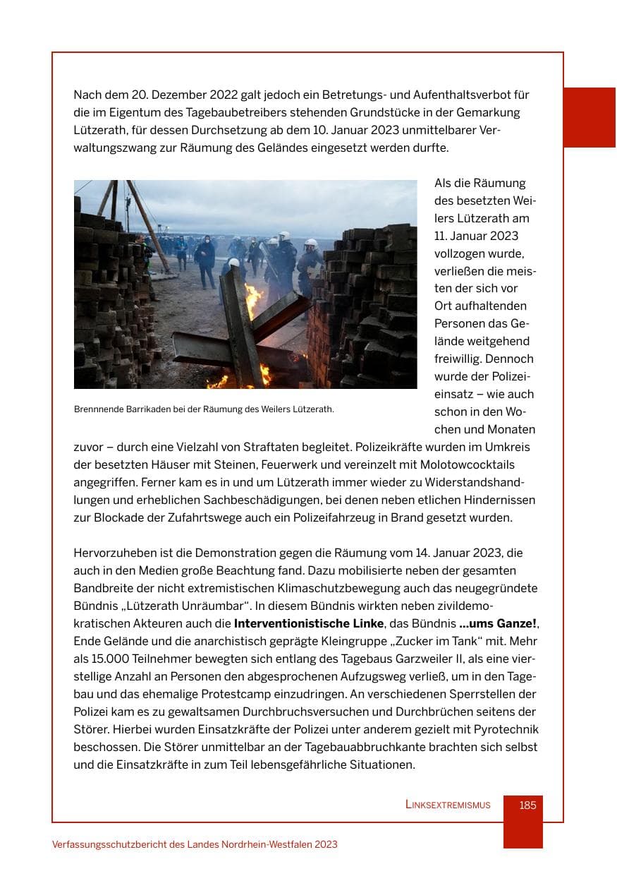 Seite 185 des Verfassungsschutzbericht 2023 Nordrhein-Westfalen
