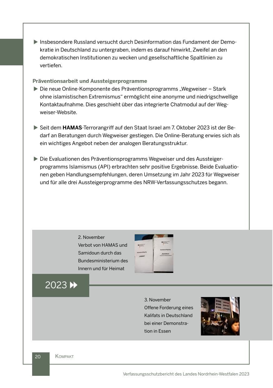 Seite 20 des Verfassungsschutzbericht 2023 Nordrhein-Westfalen