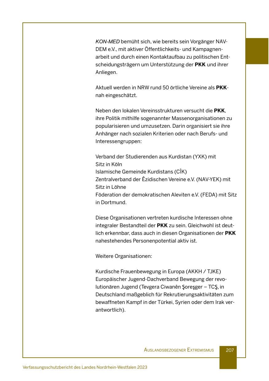 Seite 207 des Verfassungsschutzbericht 2023 Nordrhein-Westfalen