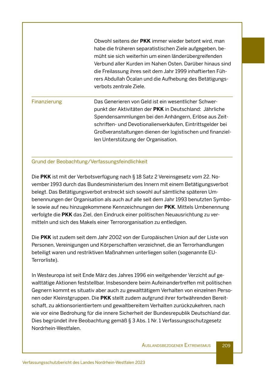 Seite 209 des Verfassungsschutzbericht 2023 Nordrhein-Westfalen