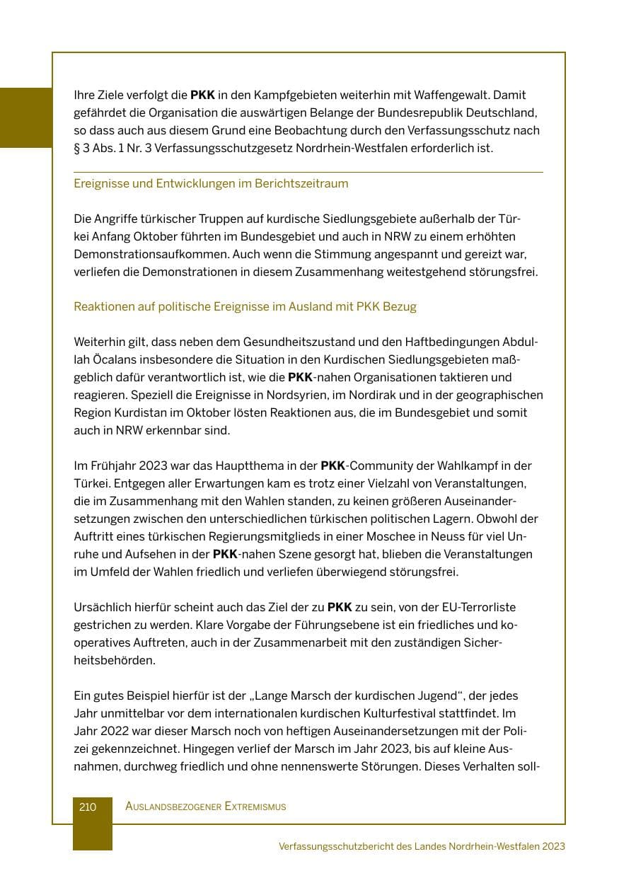 Seite 210 des Verfassungsschutzbericht 2023 Nordrhein-Westfalen