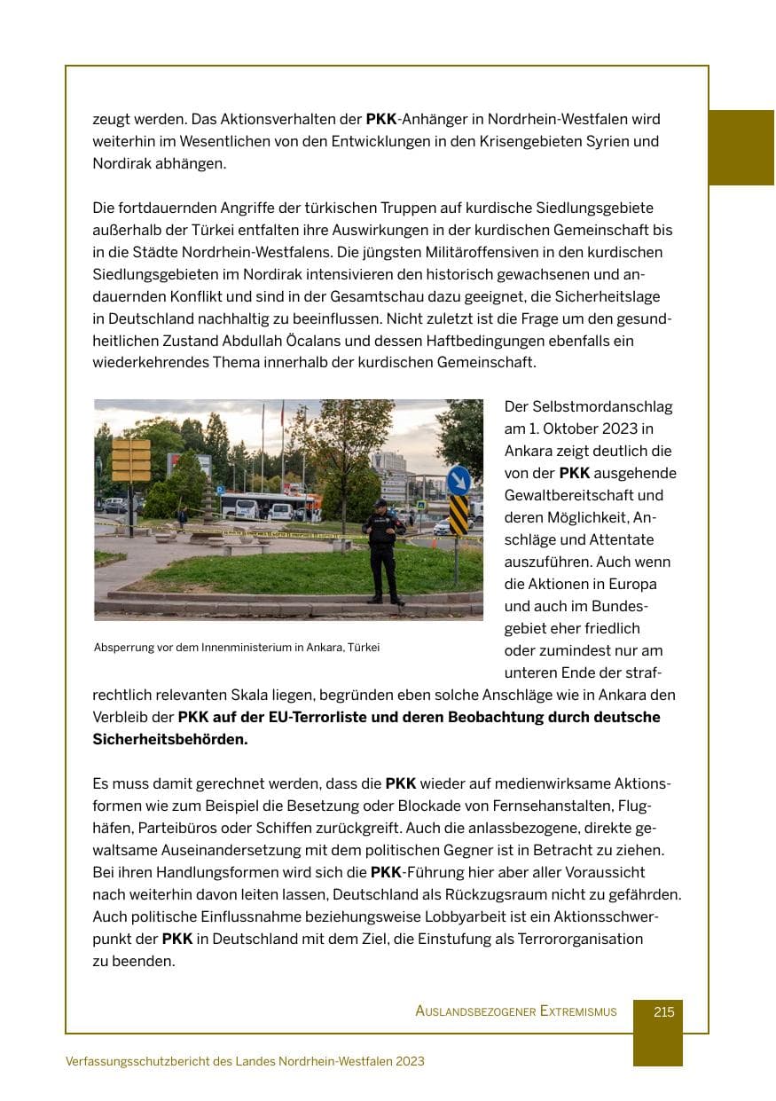 Seite 215 des Verfassungsschutzbericht 2023 Nordrhein-Westfalen