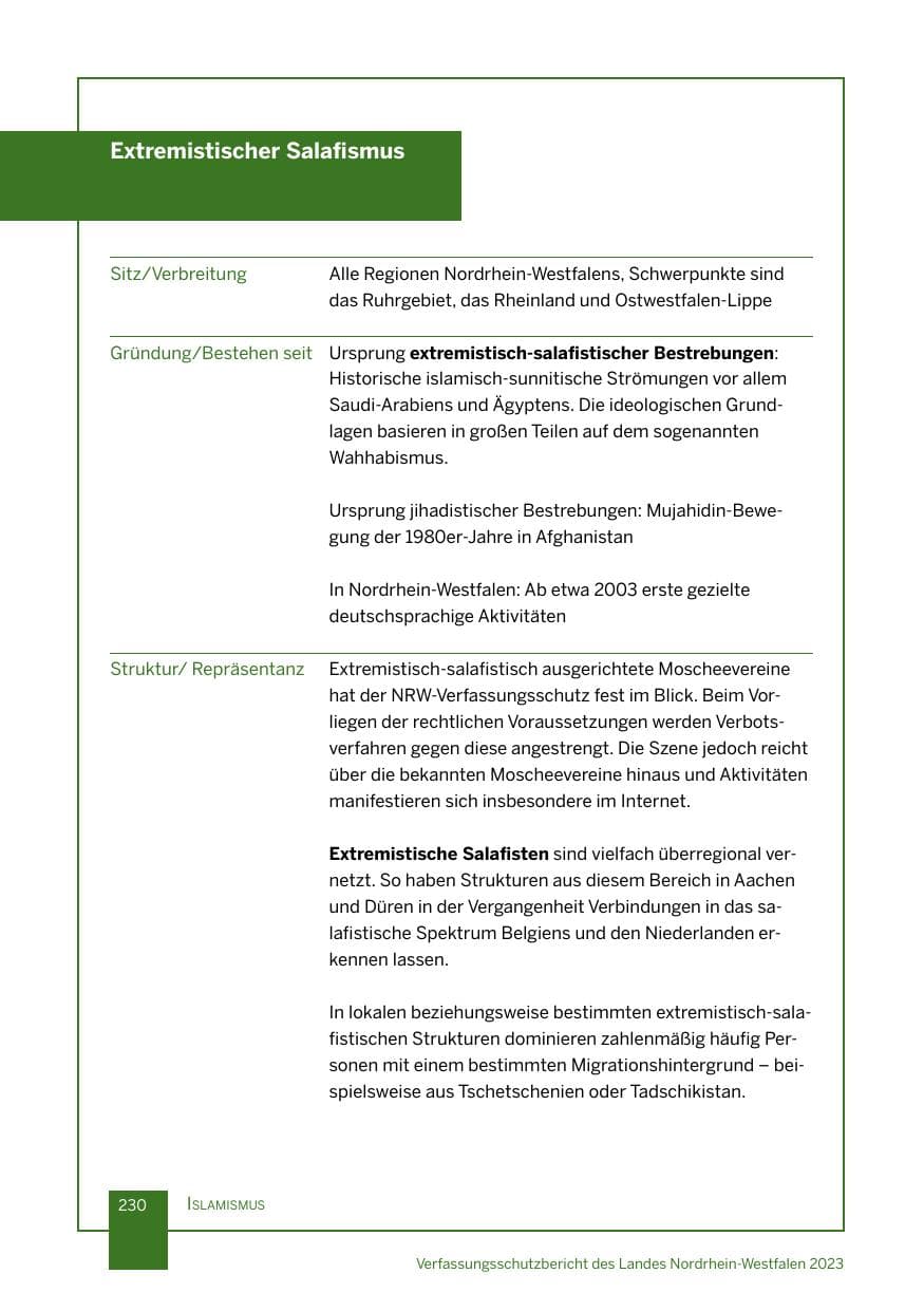 Seite 230 des Verfassungsschutzbericht 2023 Nordrhein-Westfalen