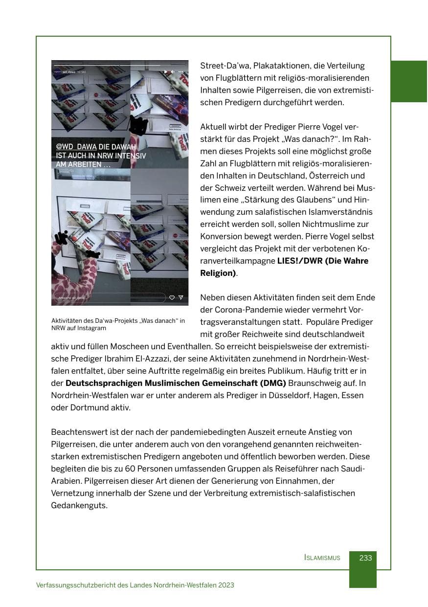 Seite 233 des Verfassungsschutzbericht 2023 Nordrhein-Westfalen