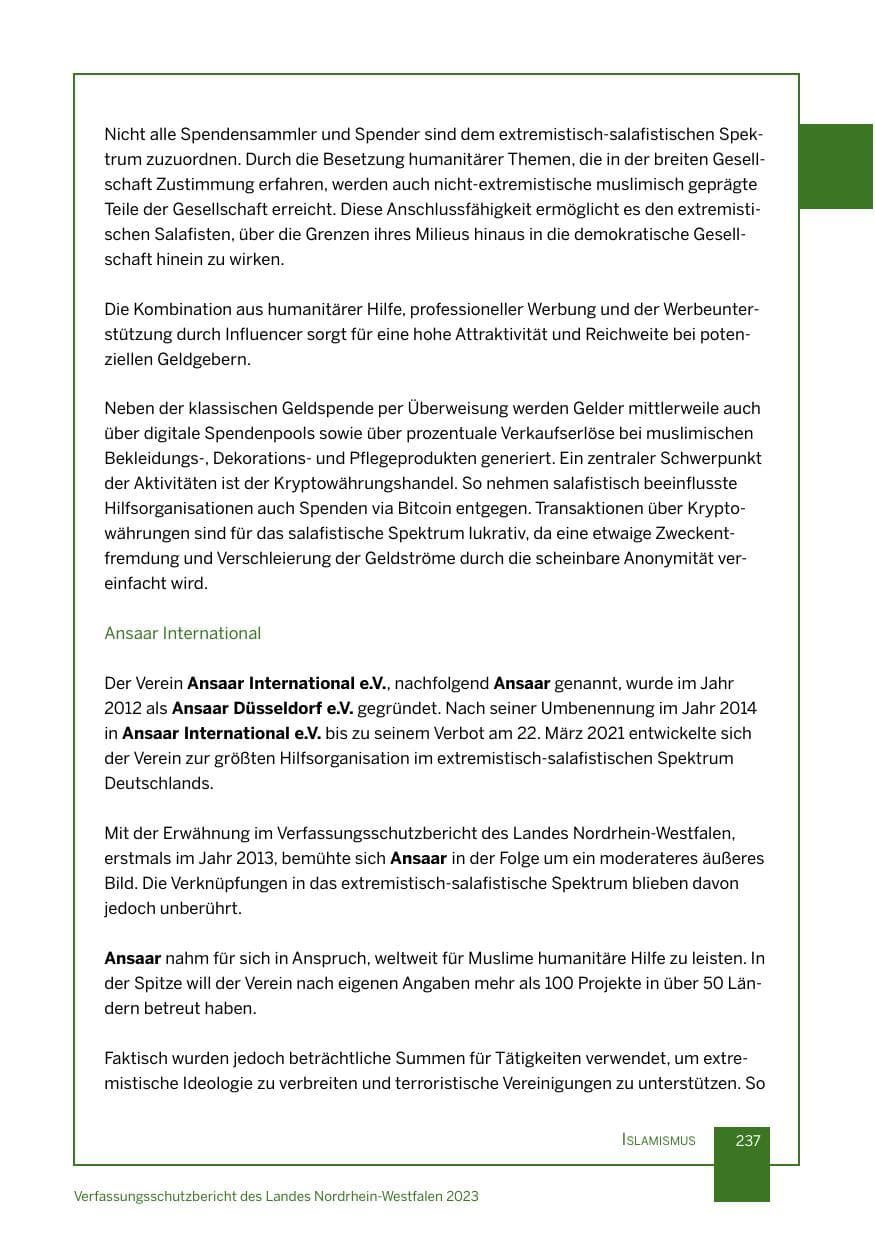 Seite 237 des Verfassungsschutzbericht 2023 Nordrhein-Westfalen