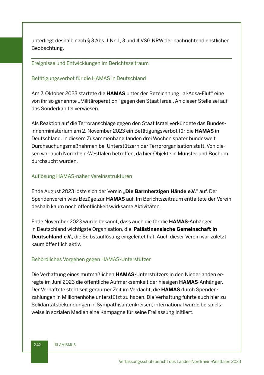 Seite 242 des Verfassungsschutzbericht 2023 Nordrhein-Westfalen