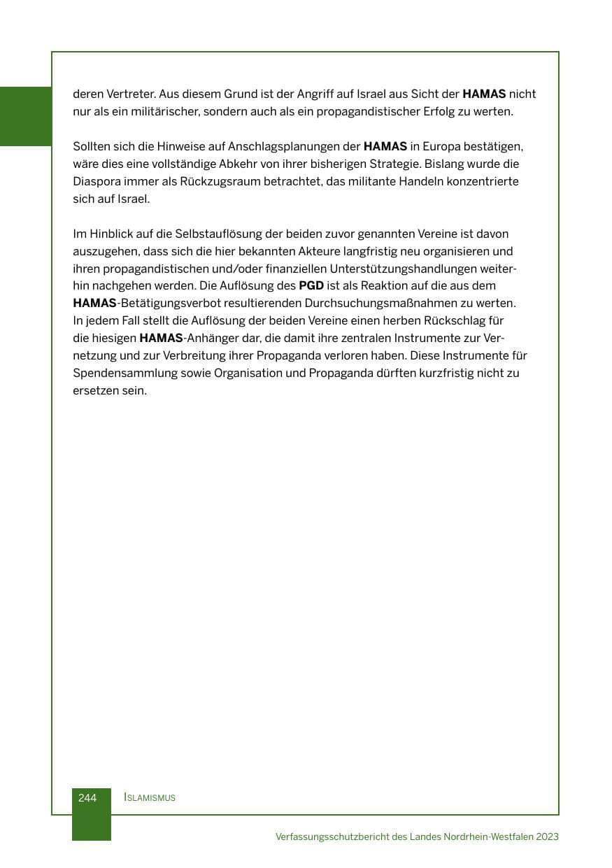 Seite 244 des Verfassungsschutzbericht 2023 Nordrhein-Westfalen