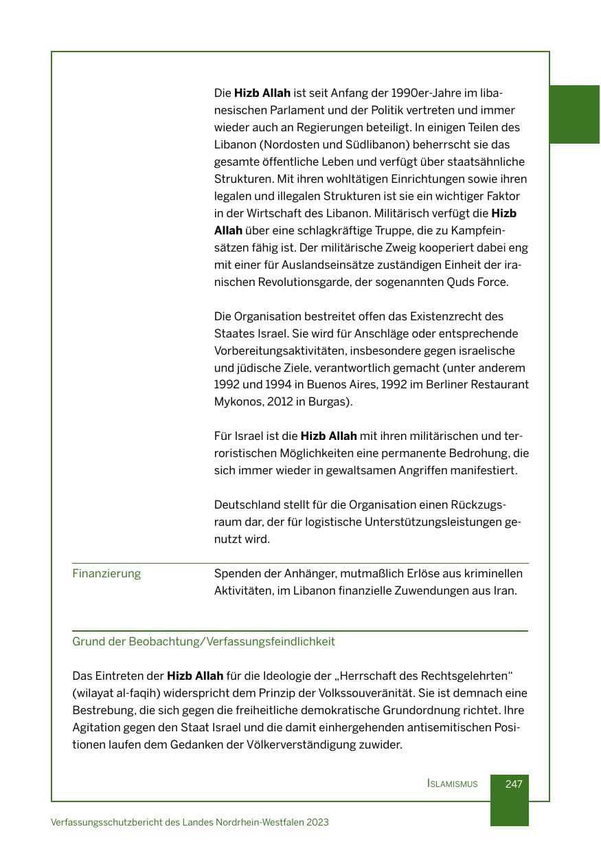 Seite 247 des Verfassungsschutzbericht 2023 Nordrhein-Westfalen