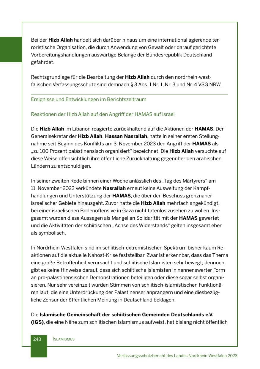 Seite 248 des Verfassungsschutzbericht 2023 Nordrhein-Westfalen
