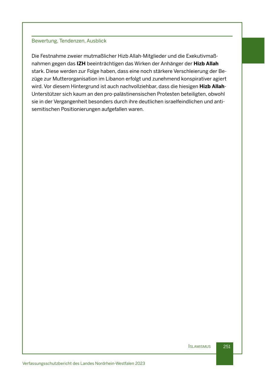 Seite 251 des Verfassungsschutzbericht 2023 Nordrhein-Westfalen