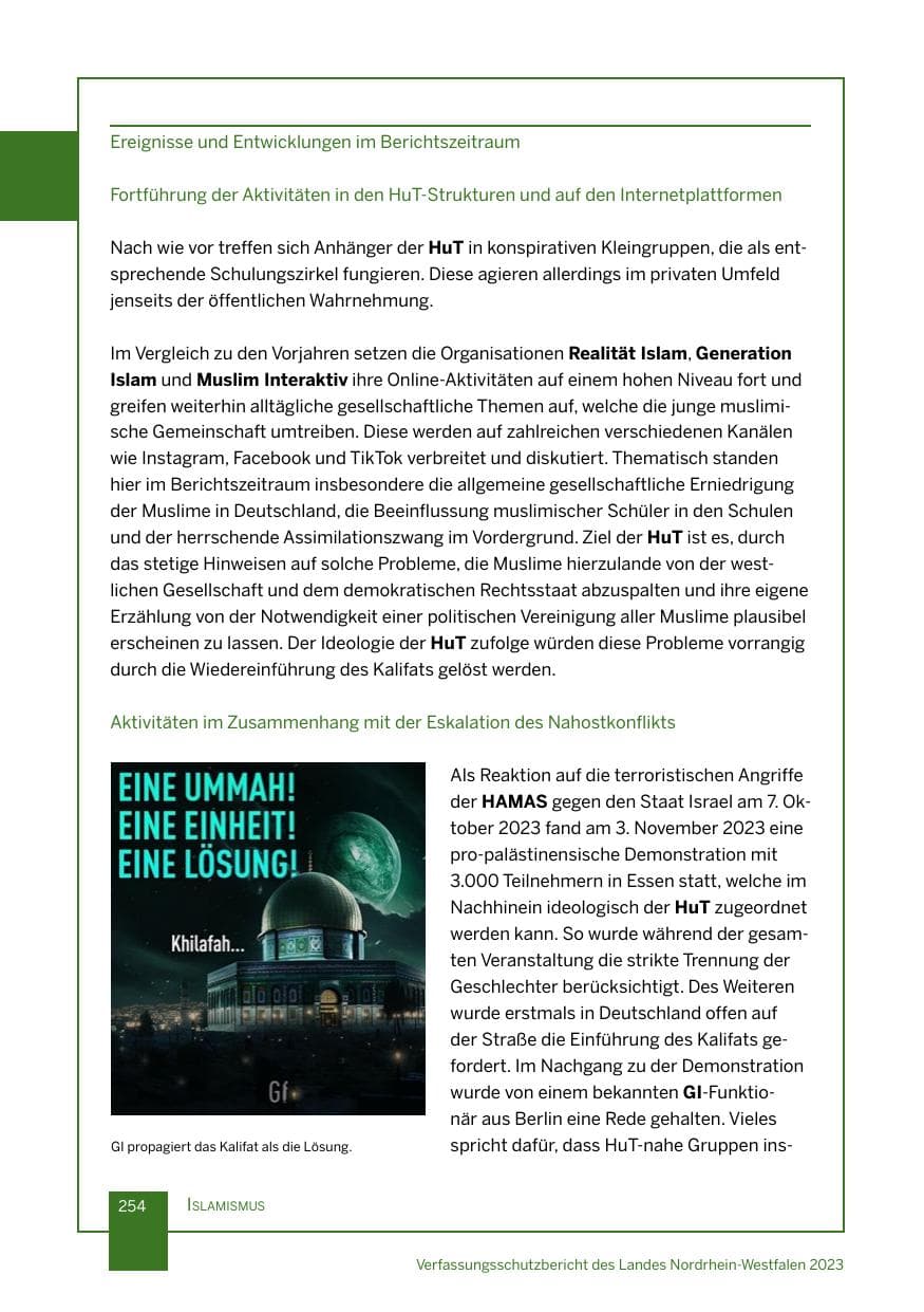 Seite 254 des Verfassungsschutzbericht 2023 Nordrhein-Westfalen