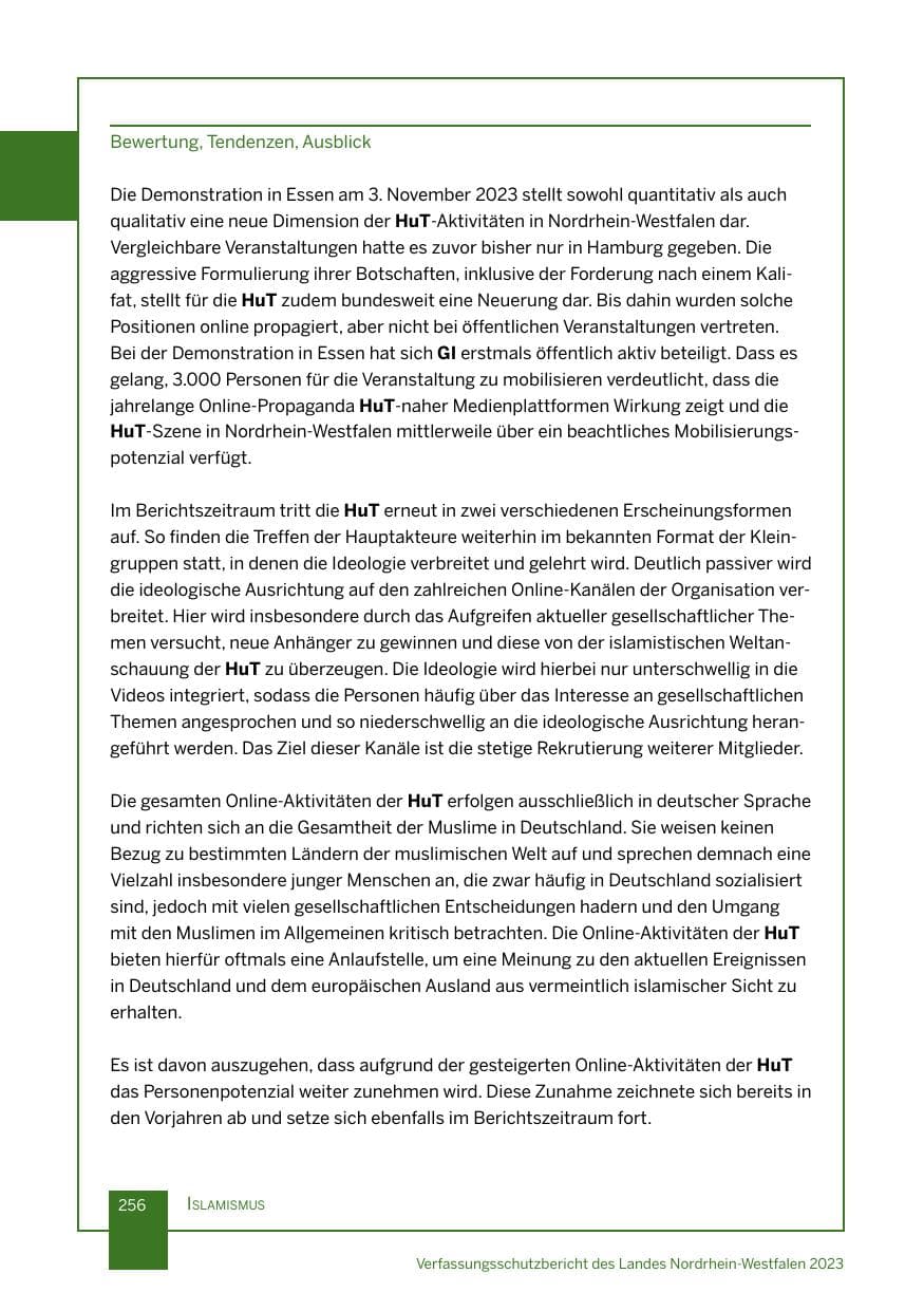 Seite 256 des Verfassungsschutzbericht 2023 Nordrhein-Westfalen