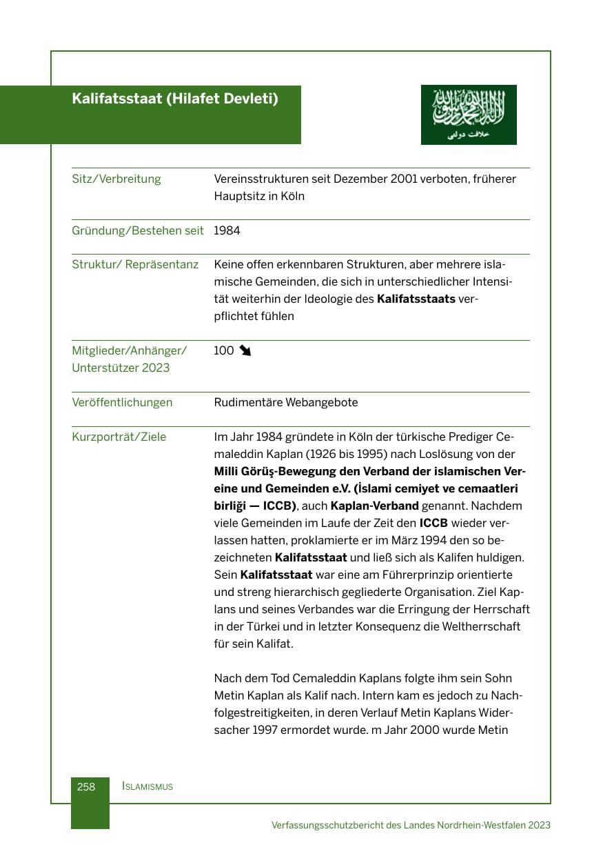 Seite 258 des Verfassungsschutzbericht 2023 Nordrhein-Westfalen