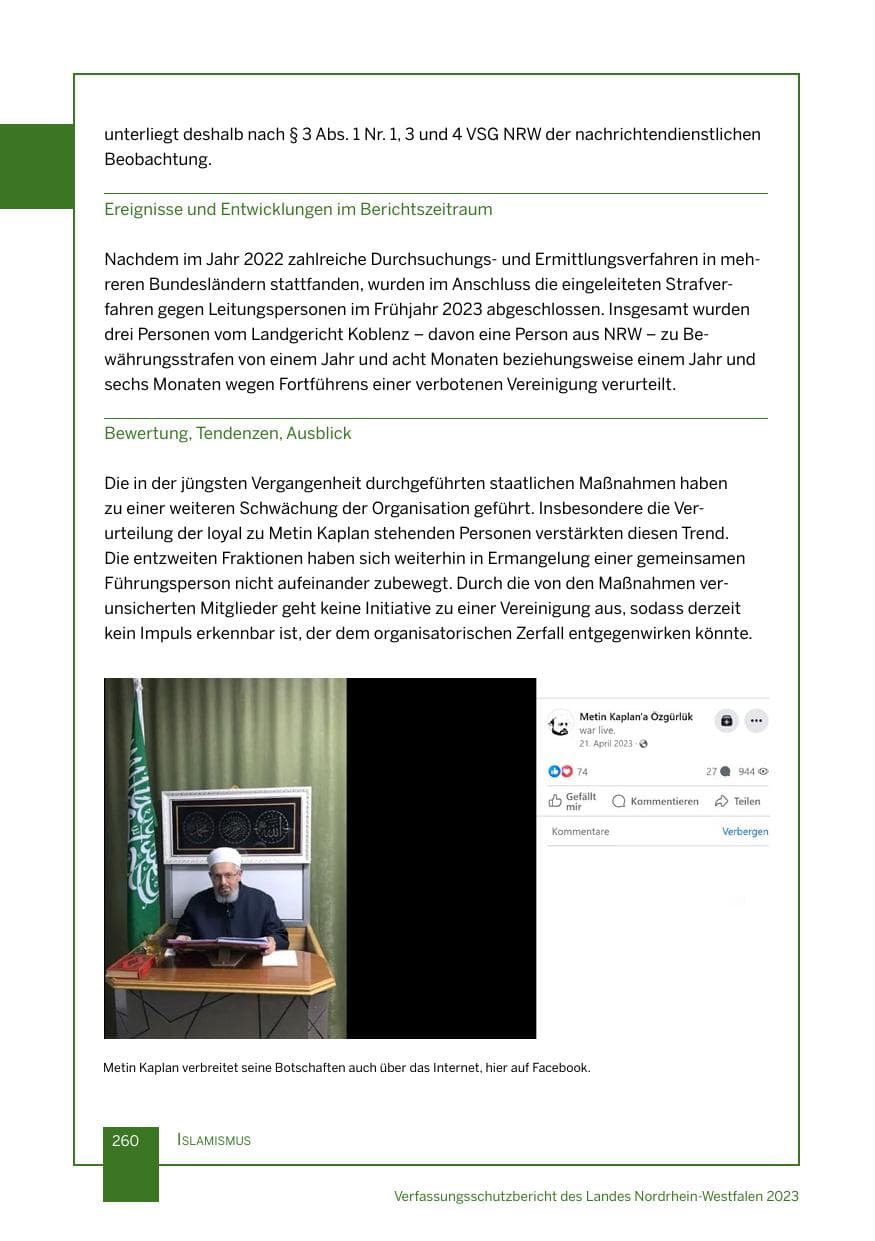 Seite 260 des Verfassungsschutzbericht 2023 Nordrhein-Westfalen