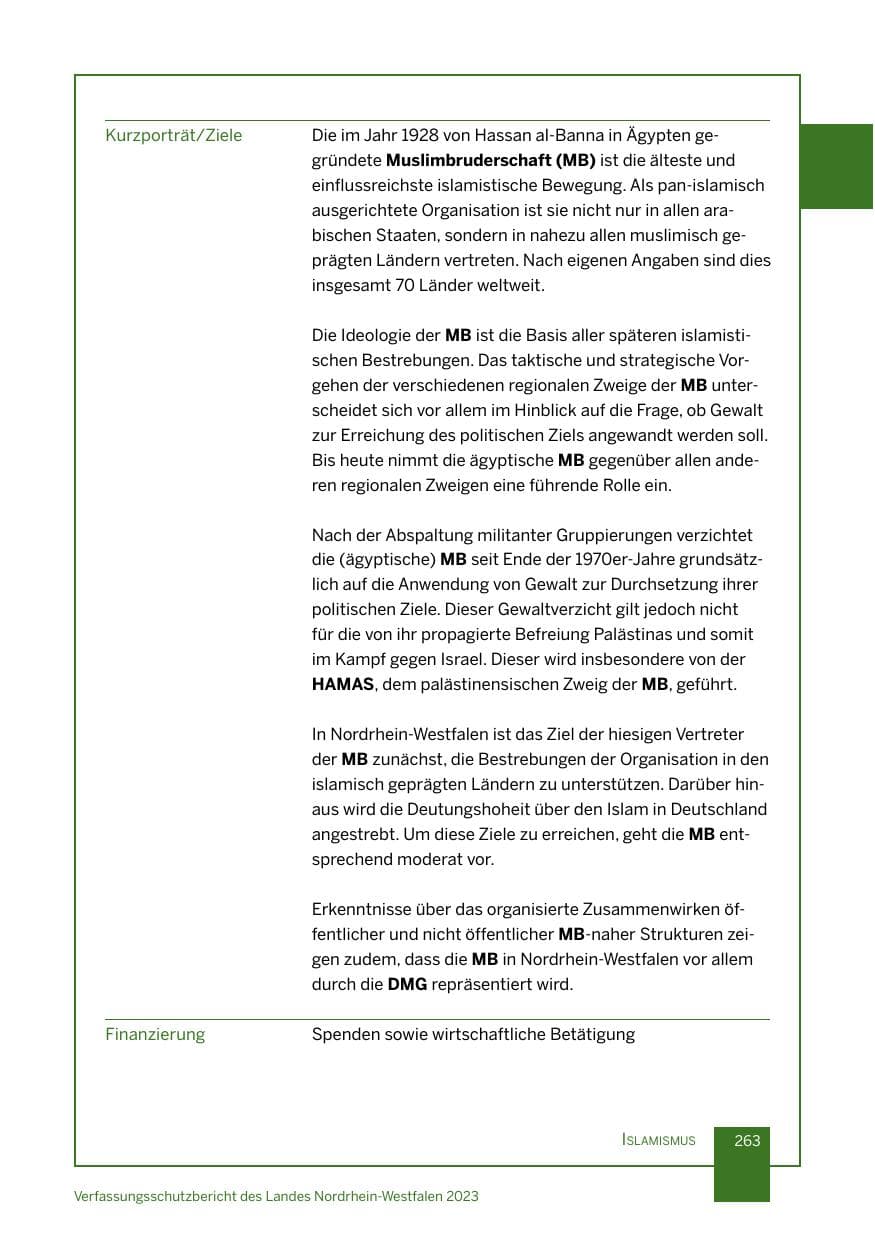 Seite 263 des Verfassungsschutzbericht 2023 Nordrhein-Westfalen