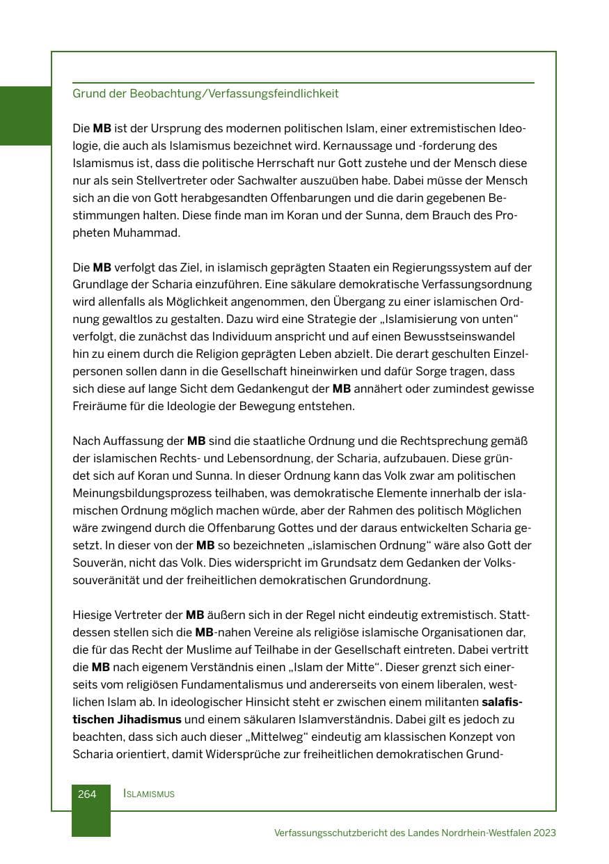 Seite 264 des Verfassungsschutzbericht 2023 Nordrhein-Westfalen