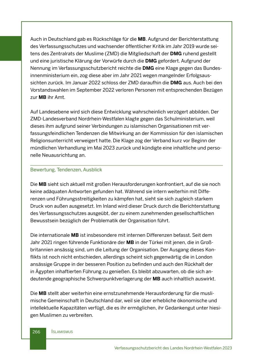 Seite 266 des Verfassungsschutzbericht 2023 Nordrhein-Westfalen