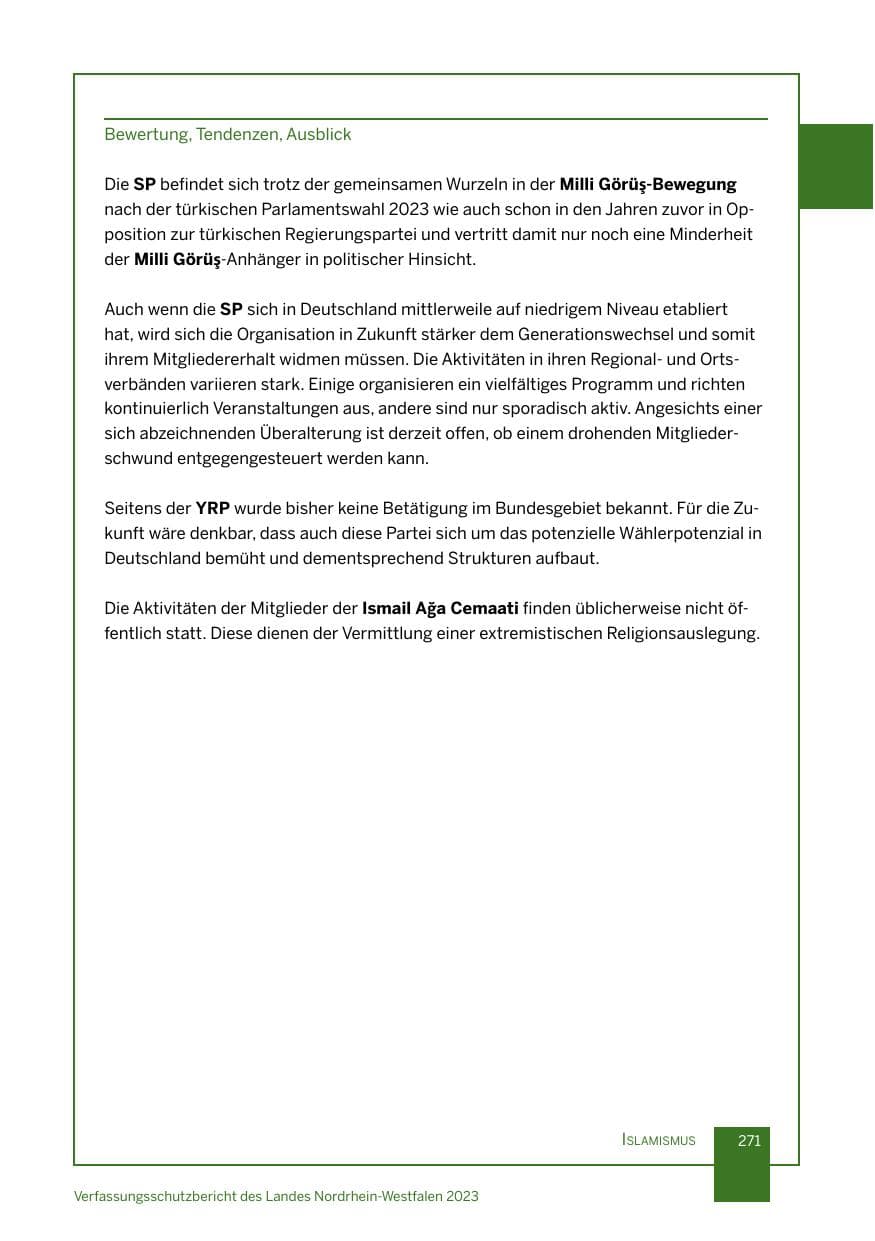 Seite 271 des Verfassungsschutzbericht 2023 Nordrhein-Westfalen