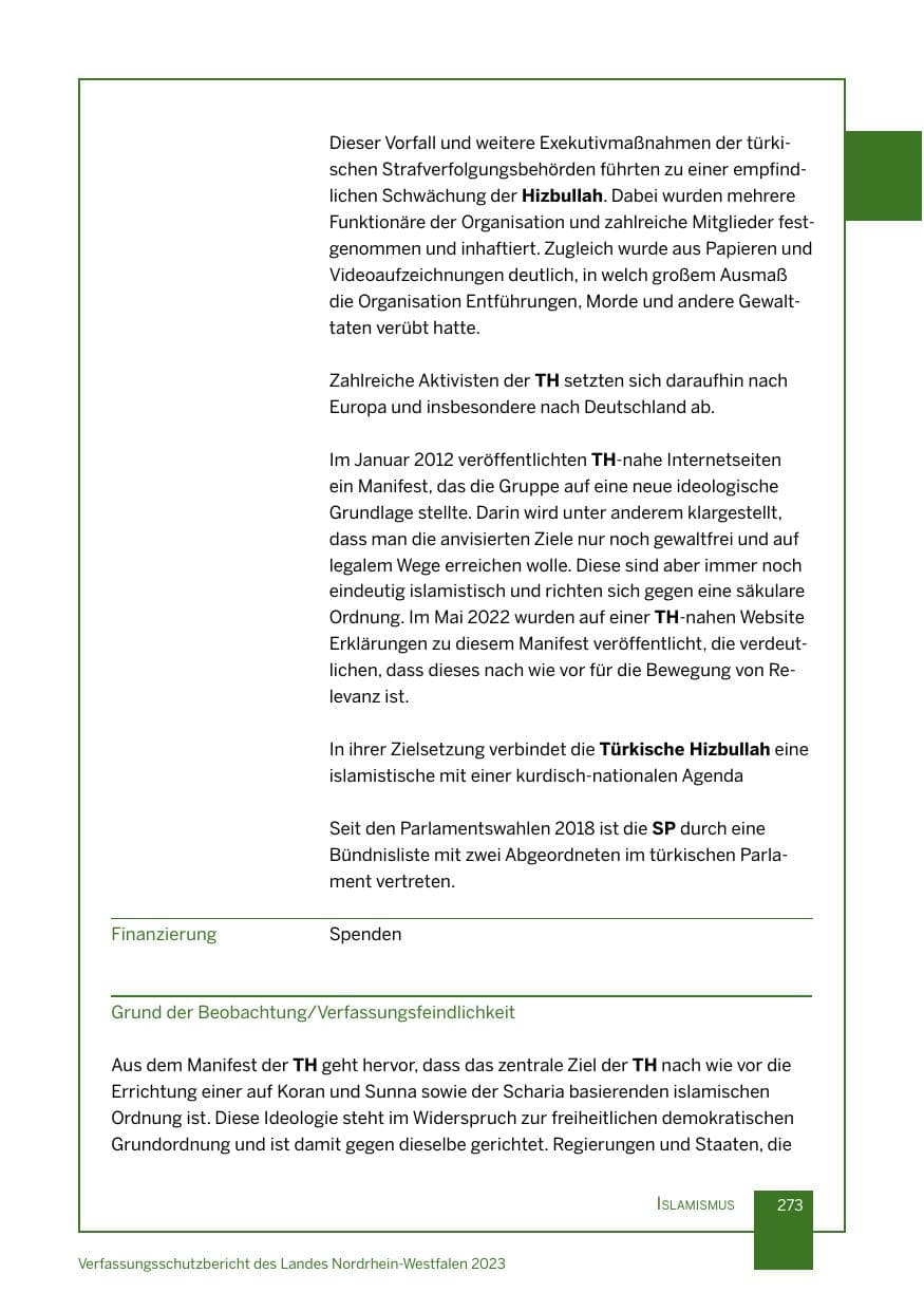 Seite 273 des Verfassungsschutzbericht 2023 Nordrhein-Westfalen