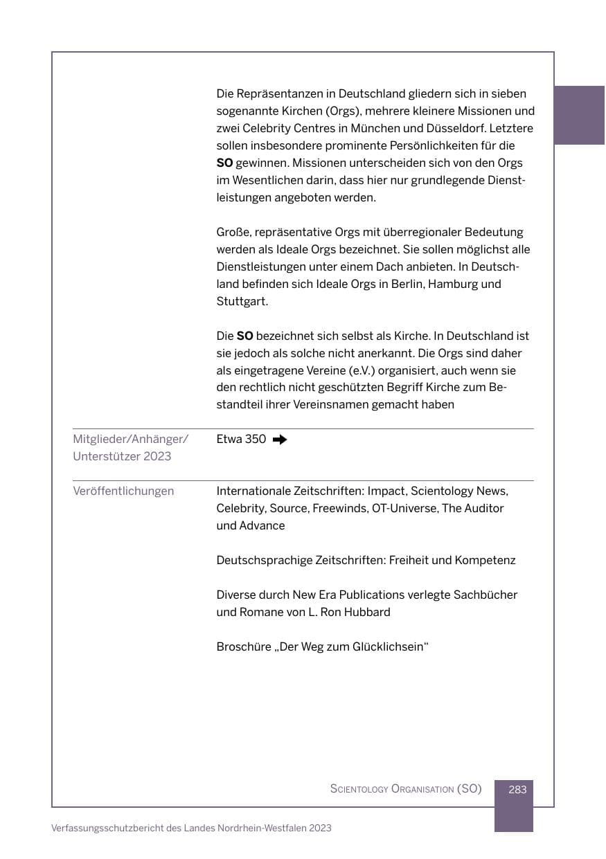 Seite 283 des Verfassungsschutzbericht 2023 Nordrhein-Westfalen