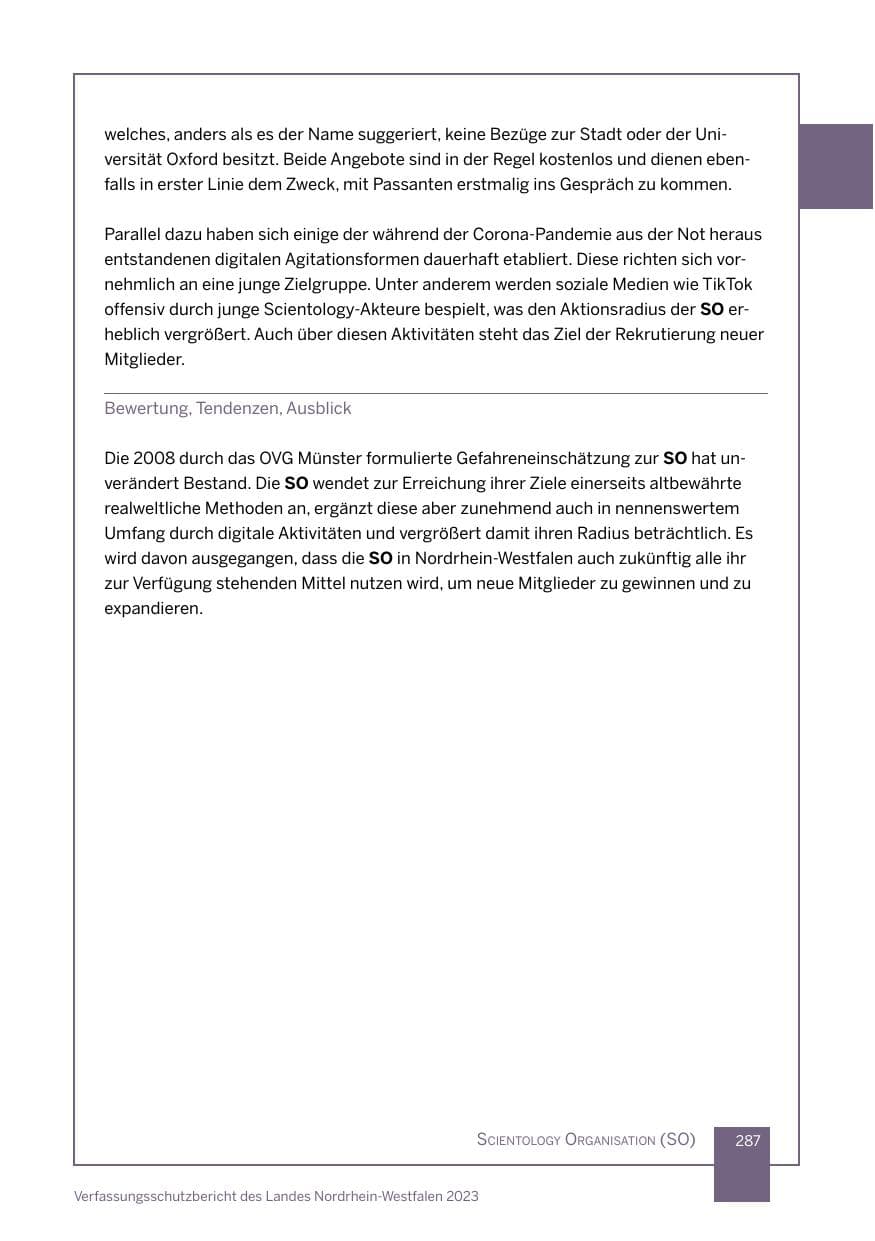 Seite 287 des Verfassungsschutzbericht 2023 Nordrhein-Westfalen