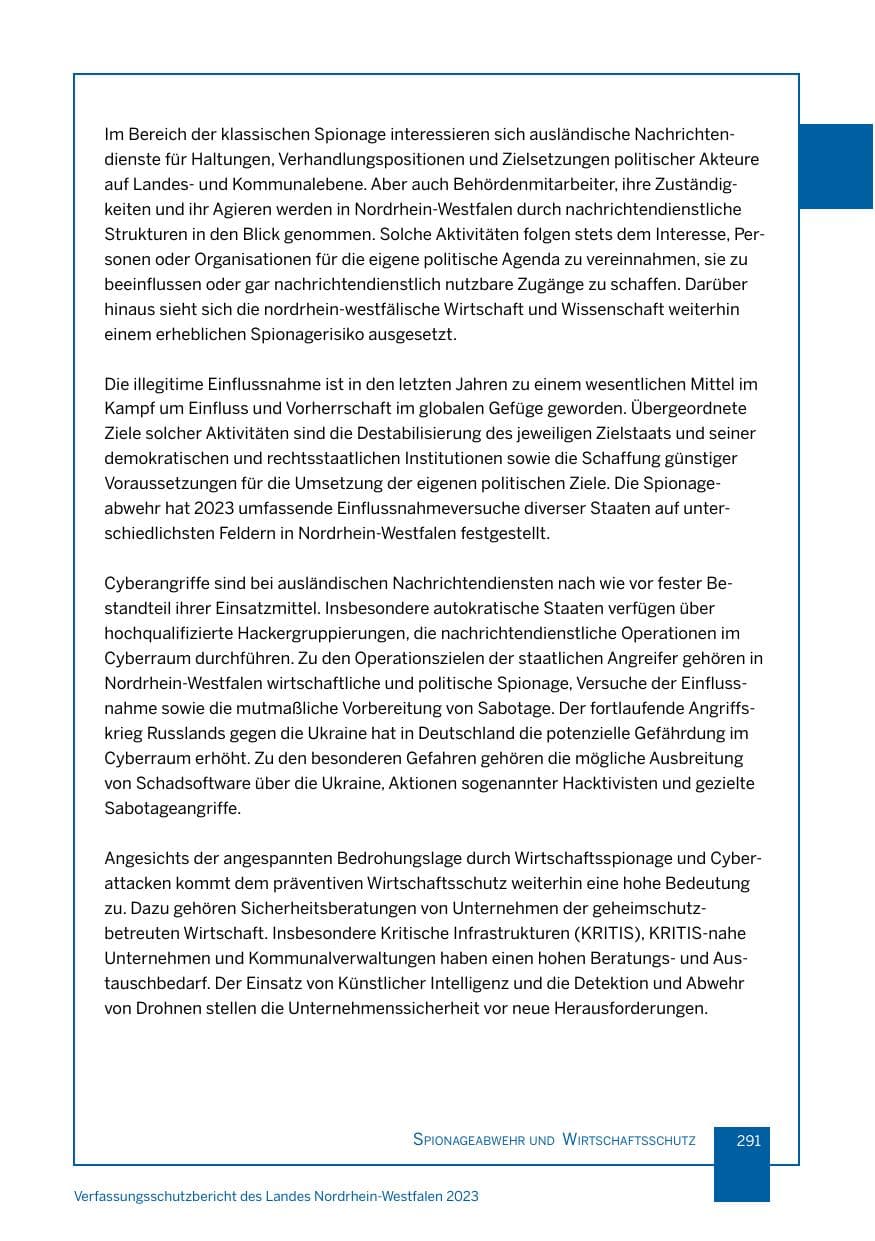 Seite 291 des Verfassungsschutzbericht 2023 Nordrhein-Westfalen