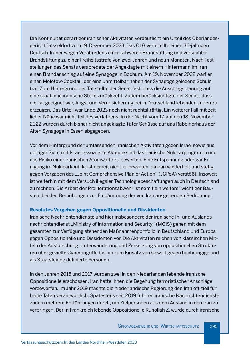 Seite 295 des Verfassungsschutzbericht 2023 Nordrhein-Westfalen