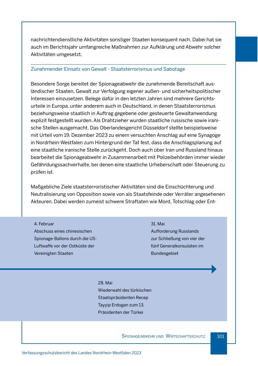 Seite 301 des Verfassungsschutzbericht 2023 Nordrhein-Westfalen