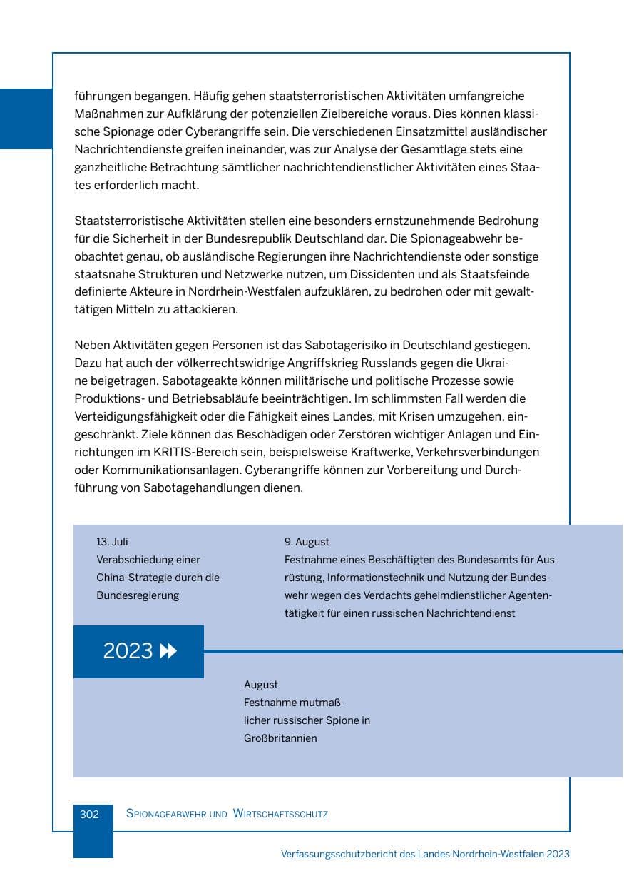 Seite 302 des Verfassungsschutzbericht 2023 Nordrhein-Westfalen
