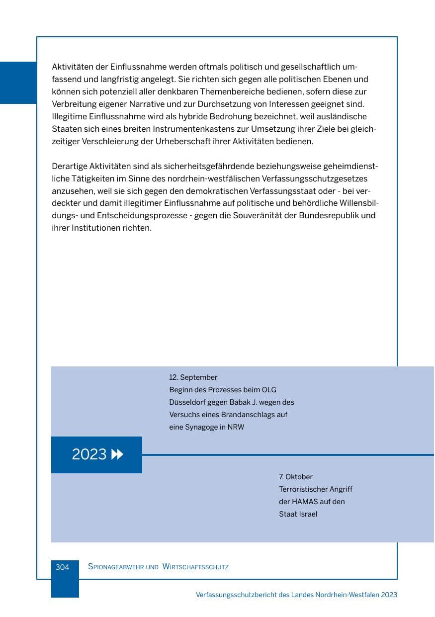 Seite 304 des Verfassungsschutzbericht 2023 Nordrhein-Westfalen