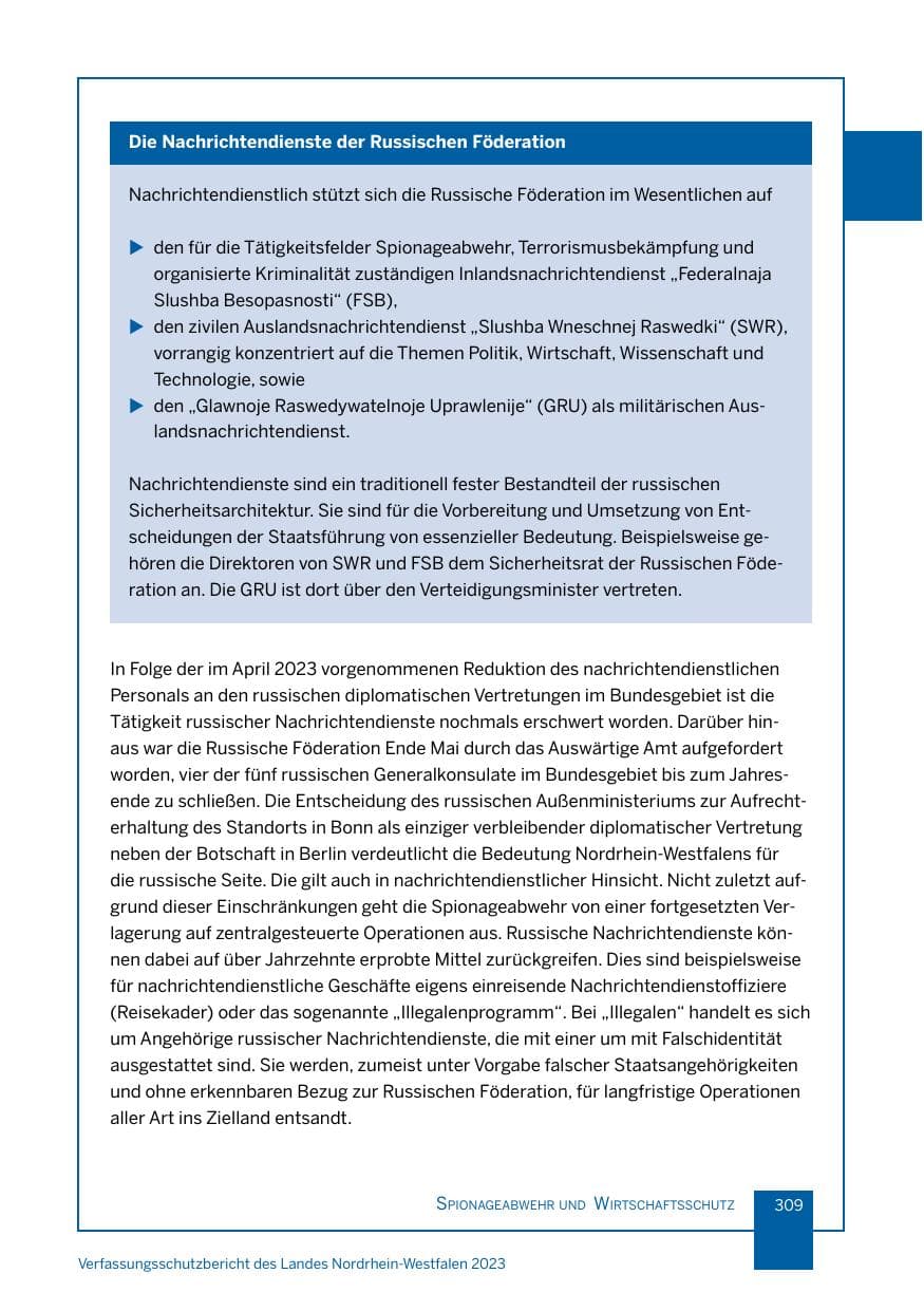Seite 309 des Verfassungsschutzbericht 2023 Nordrhein-Westfalen
