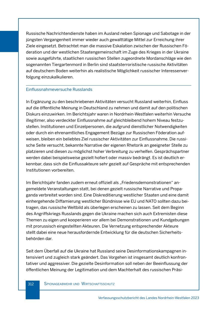 Seite 312 des Verfassungsschutzbericht 2023 Nordrhein-Westfalen