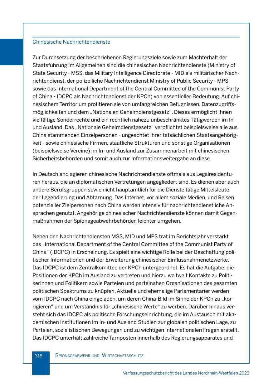 Seite 318 des Verfassungsschutzbericht 2023 Nordrhein-Westfalen