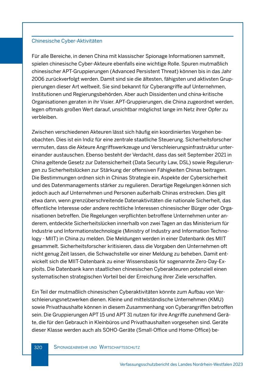 Seite 320 des Verfassungsschutzbericht 2023 Nordrhein-Westfalen