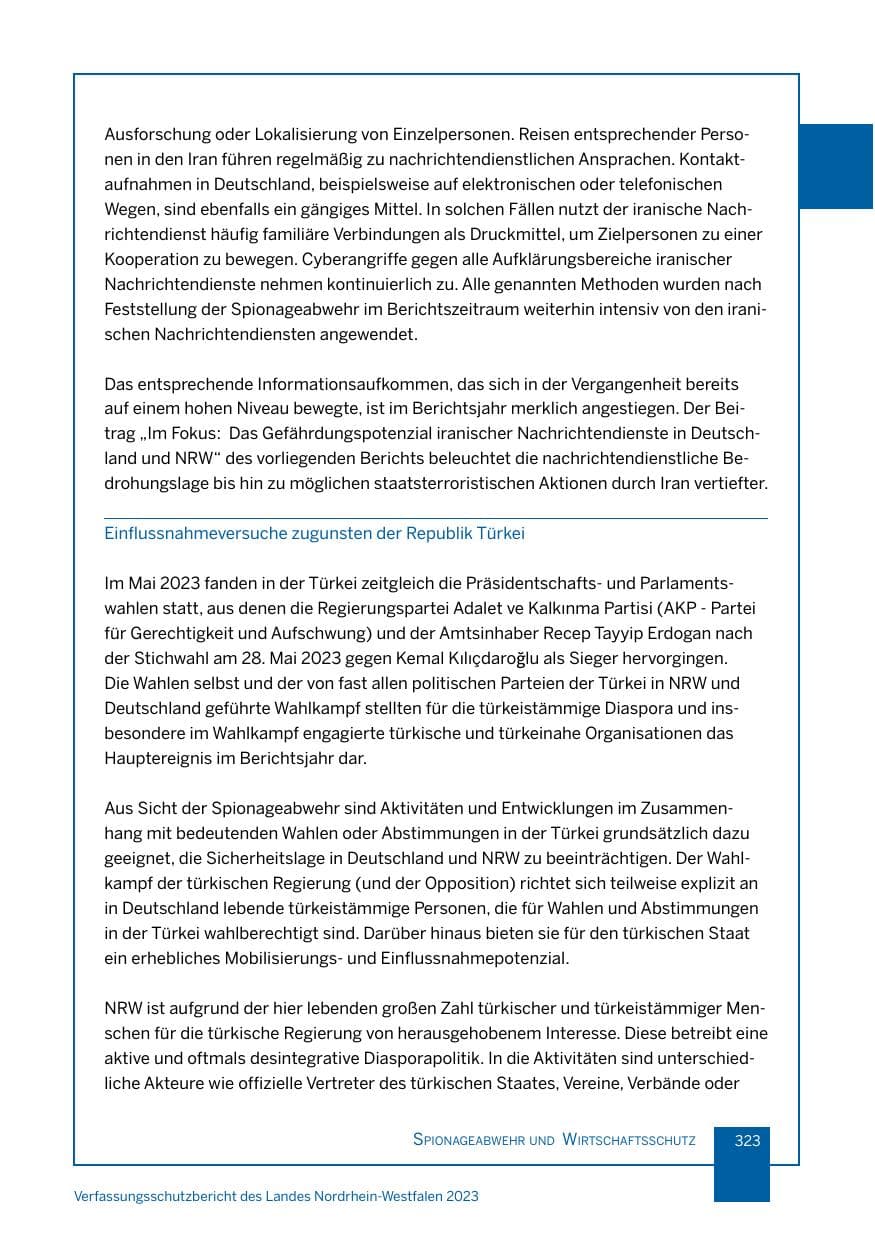 Seite 323 des Verfassungsschutzbericht 2023 Nordrhein-Westfalen