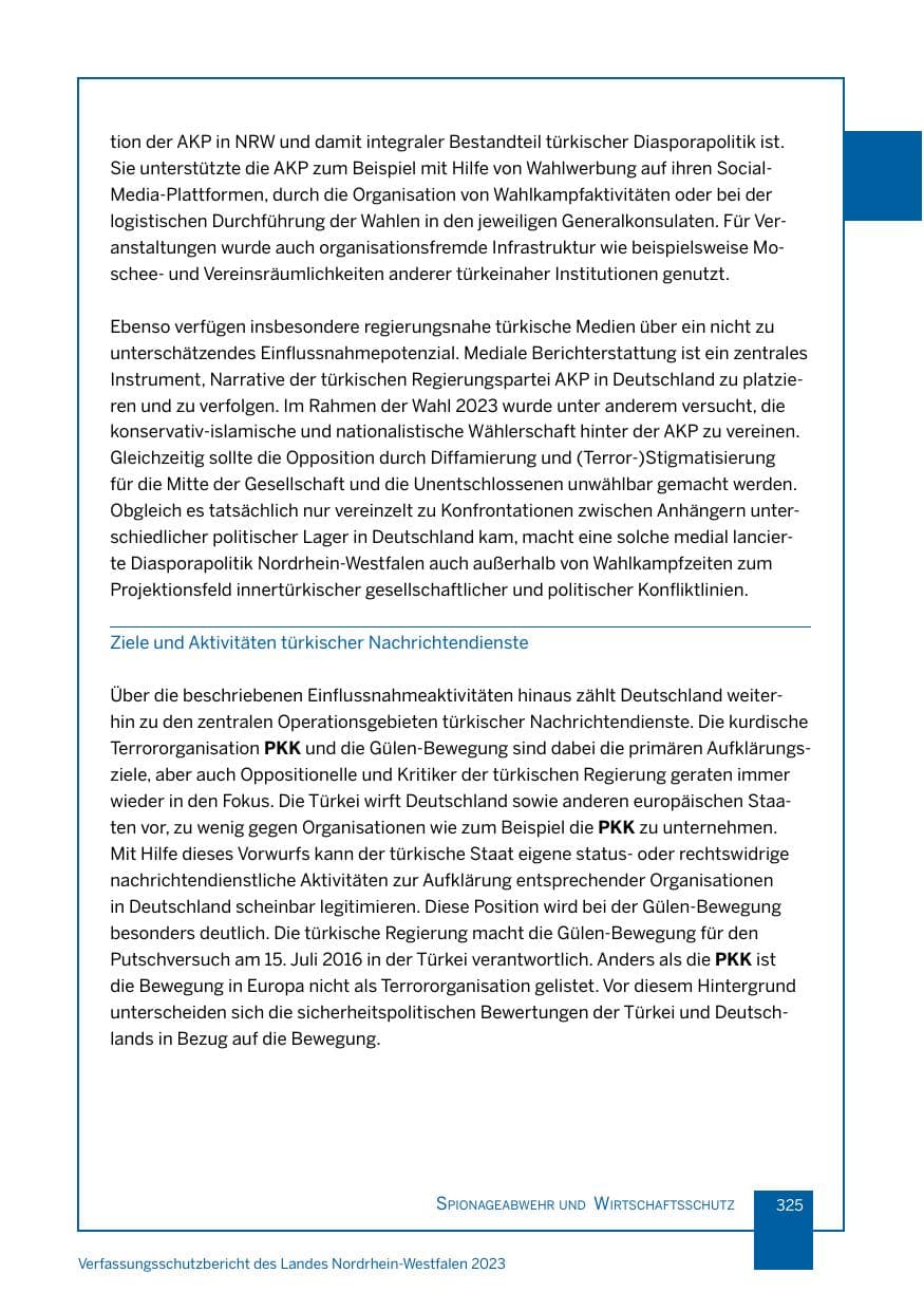 Seite 325 des Verfassungsschutzbericht 2023 Nordrhein-Westfalen