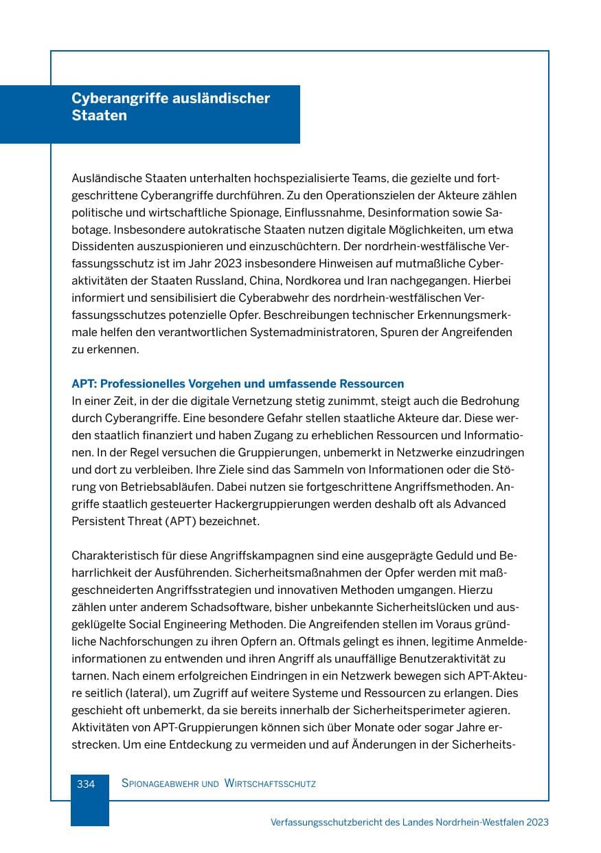 Seite 334 des Verfassungsschutzbericht 2023 Nordrhein-Westfalen