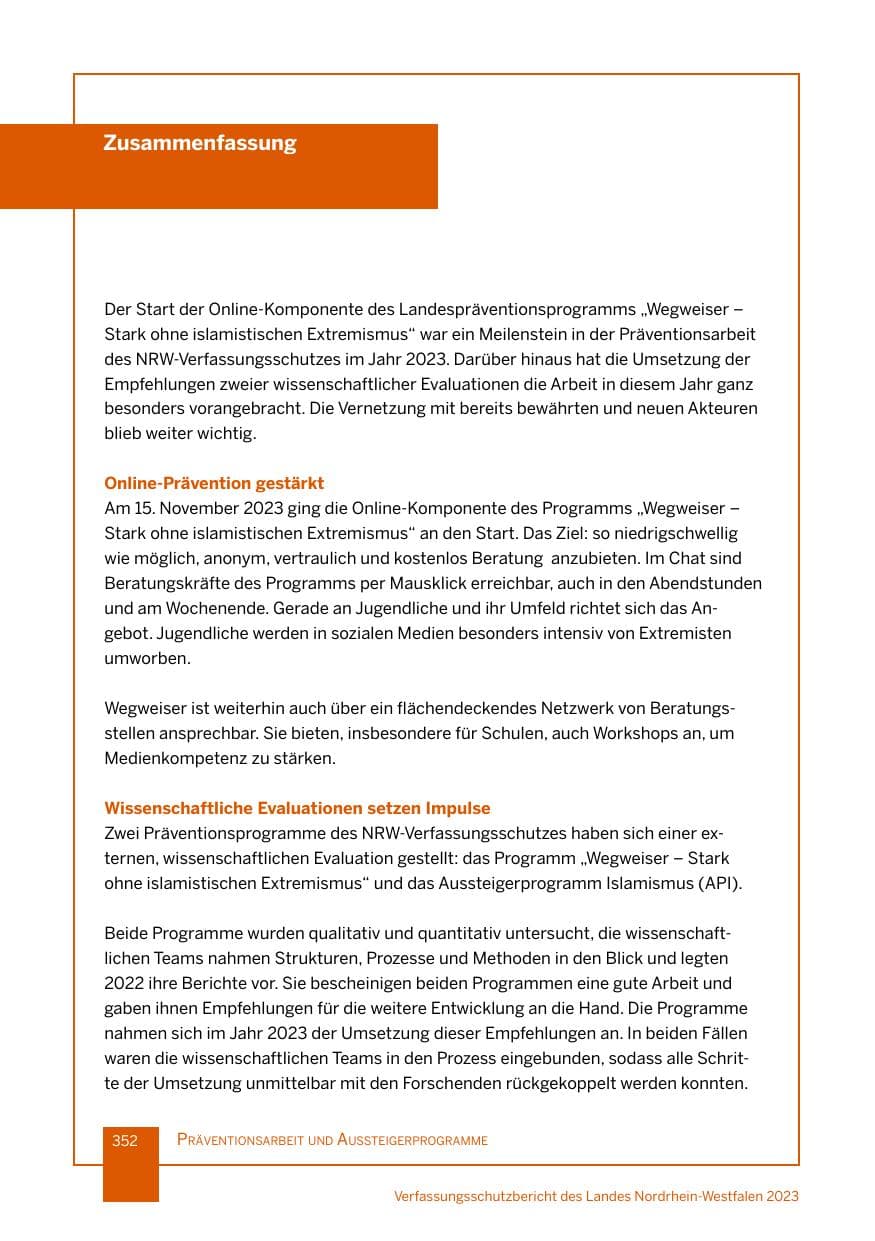Seite 352 des Verfassungsschutzbericht 2023 Nordrhein-Westfalen
