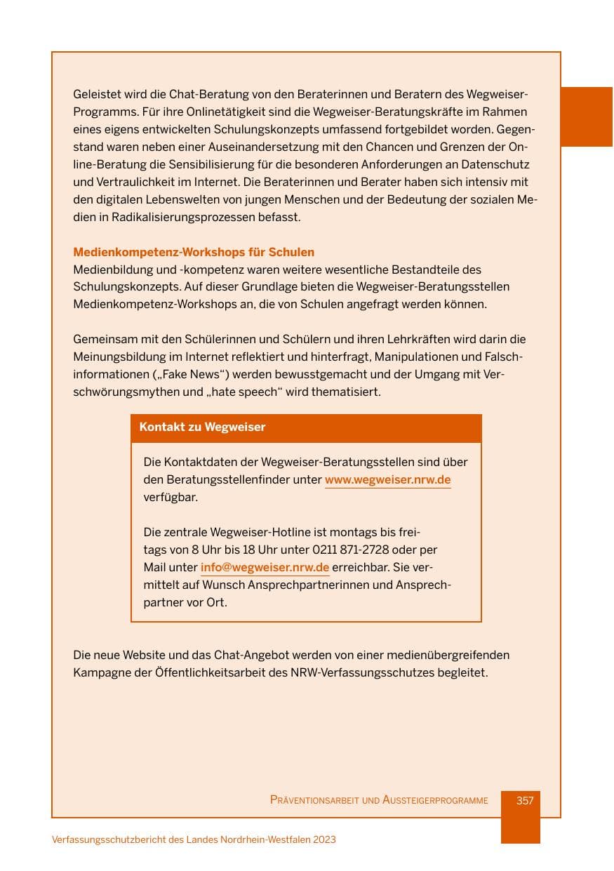 Seite 357 des Verfassungsschutzbericht 2023 Nordrhein-Westfalen