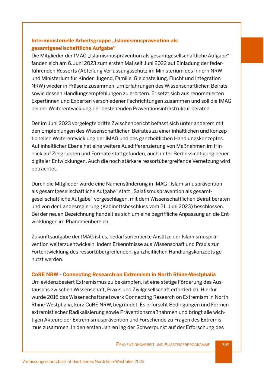 Seite 359 des Verfassungsschutzbericht 2023 Nordrhein-Westfalen
