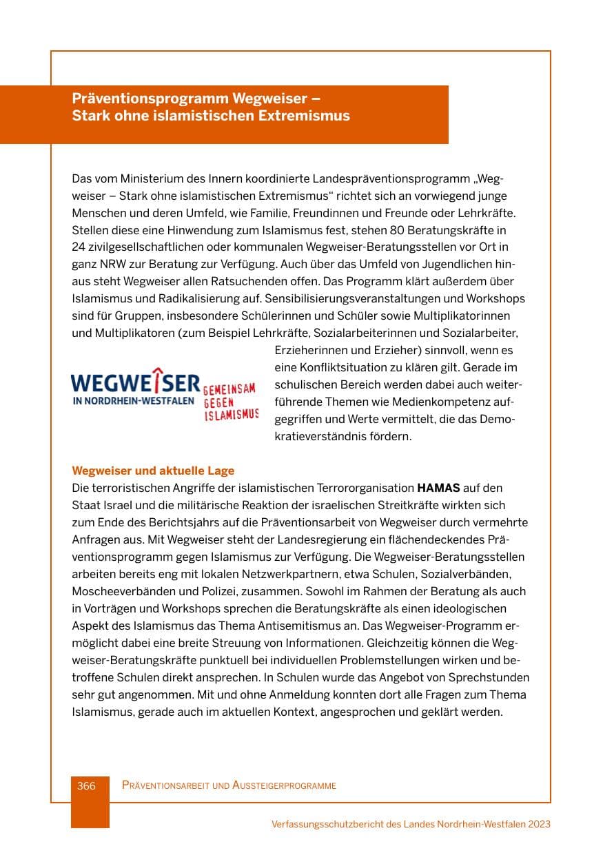 Seite 366 des Verfassungsschutzbericht 2023 Nordrhein-Westfalen