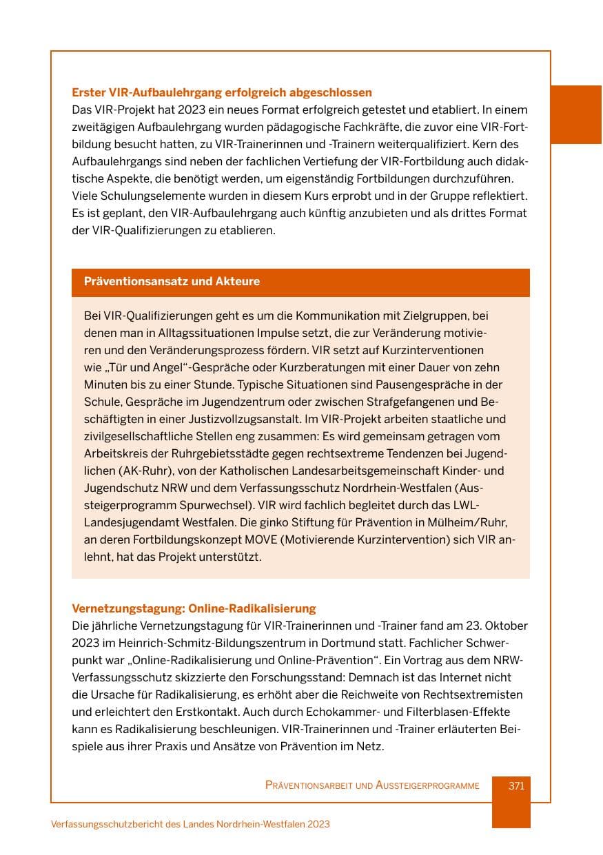 Seite 371 des Verfassungsschutzbericht 2023 Nordrhein-Westfalen