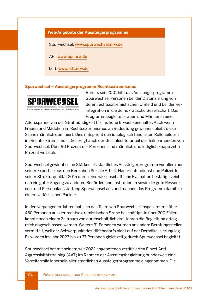 Seite 374 des Verfassungsschutzbericht 2023 Nordrhein-Westfalen