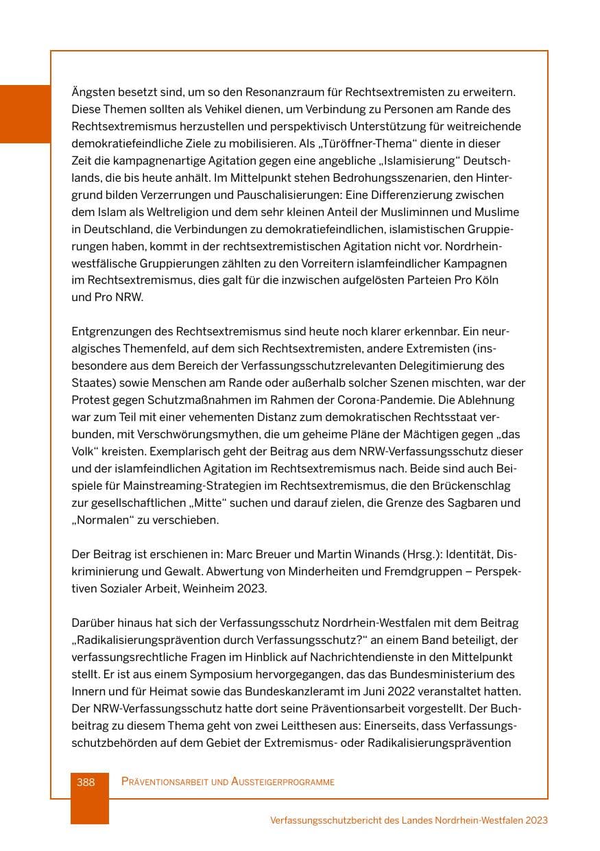 Seite 388 des Verfassungsschutzbericht 2023 Nordrhein-Westfalen