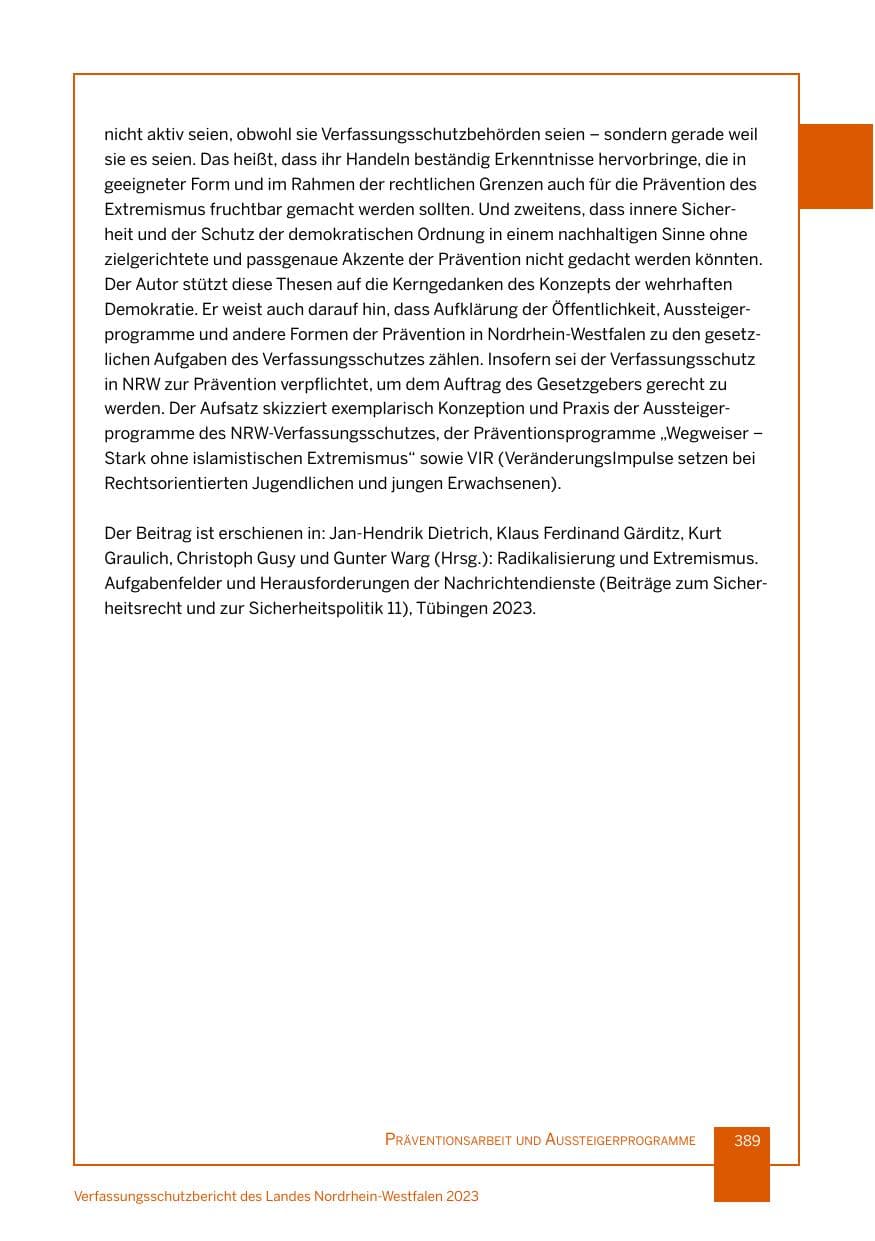 Seite 389 des Verfassungsschutzbericht 2023 Nordrhein-Westfalen