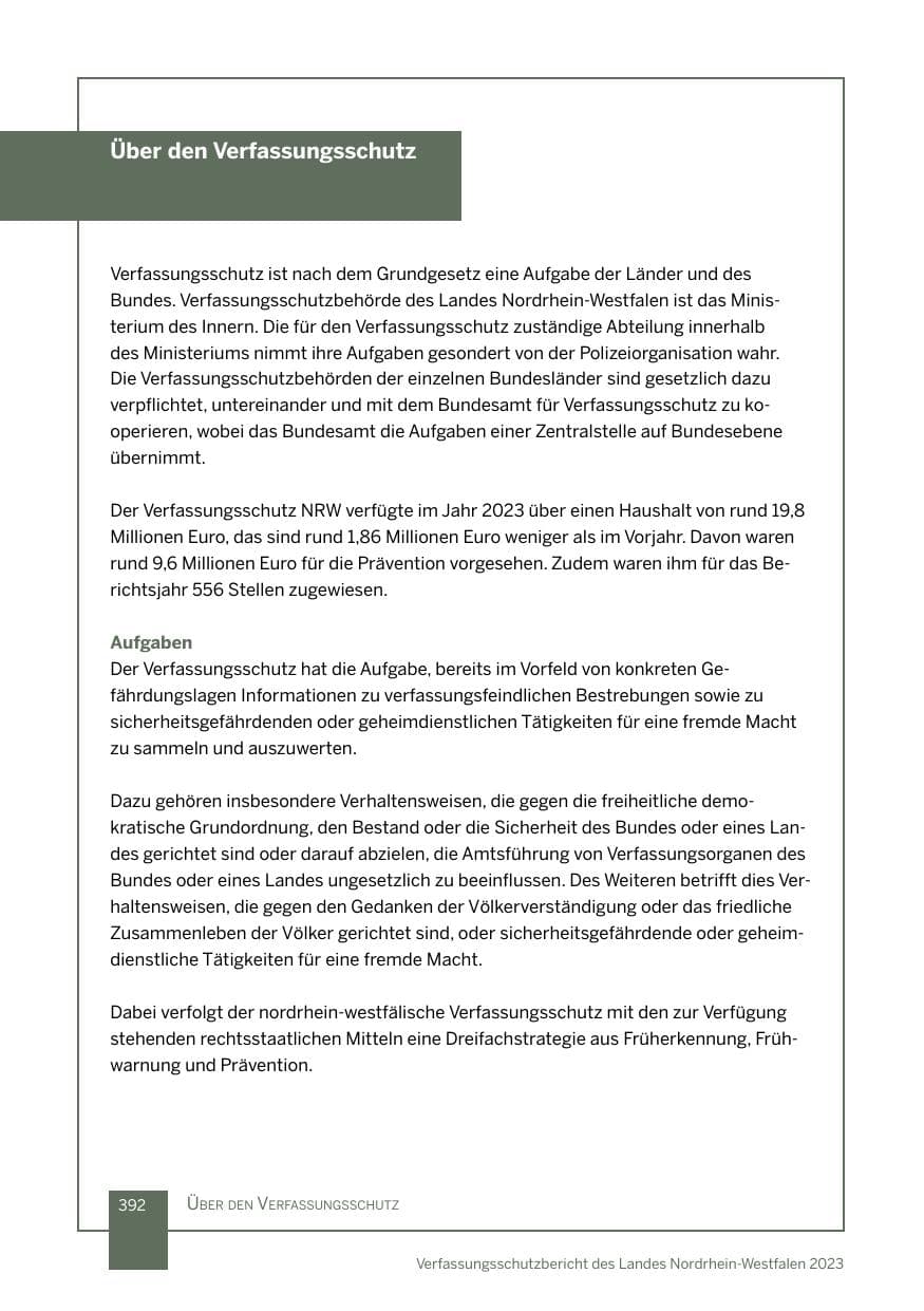 Seite 392 des Verfassungsschutzbericht 2023 Nordrhein-Westfalen