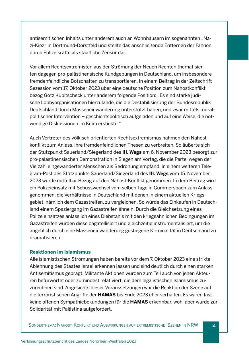 Seite 55 des Verfassungsschutzbericht 2023 Nordrhein-Westfalen