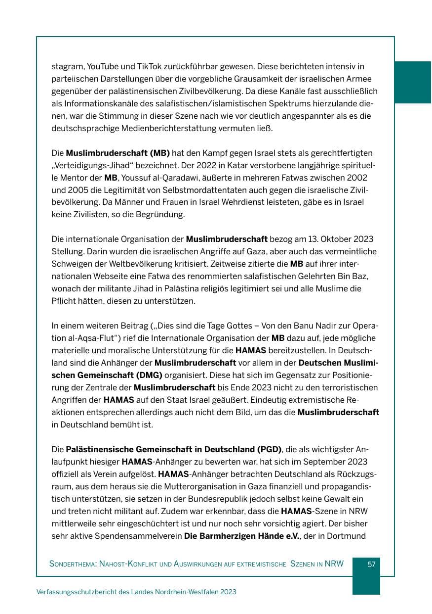 Seite 57 des Verfassungsschutzbericht 2023 Nordrhein-Westfalen